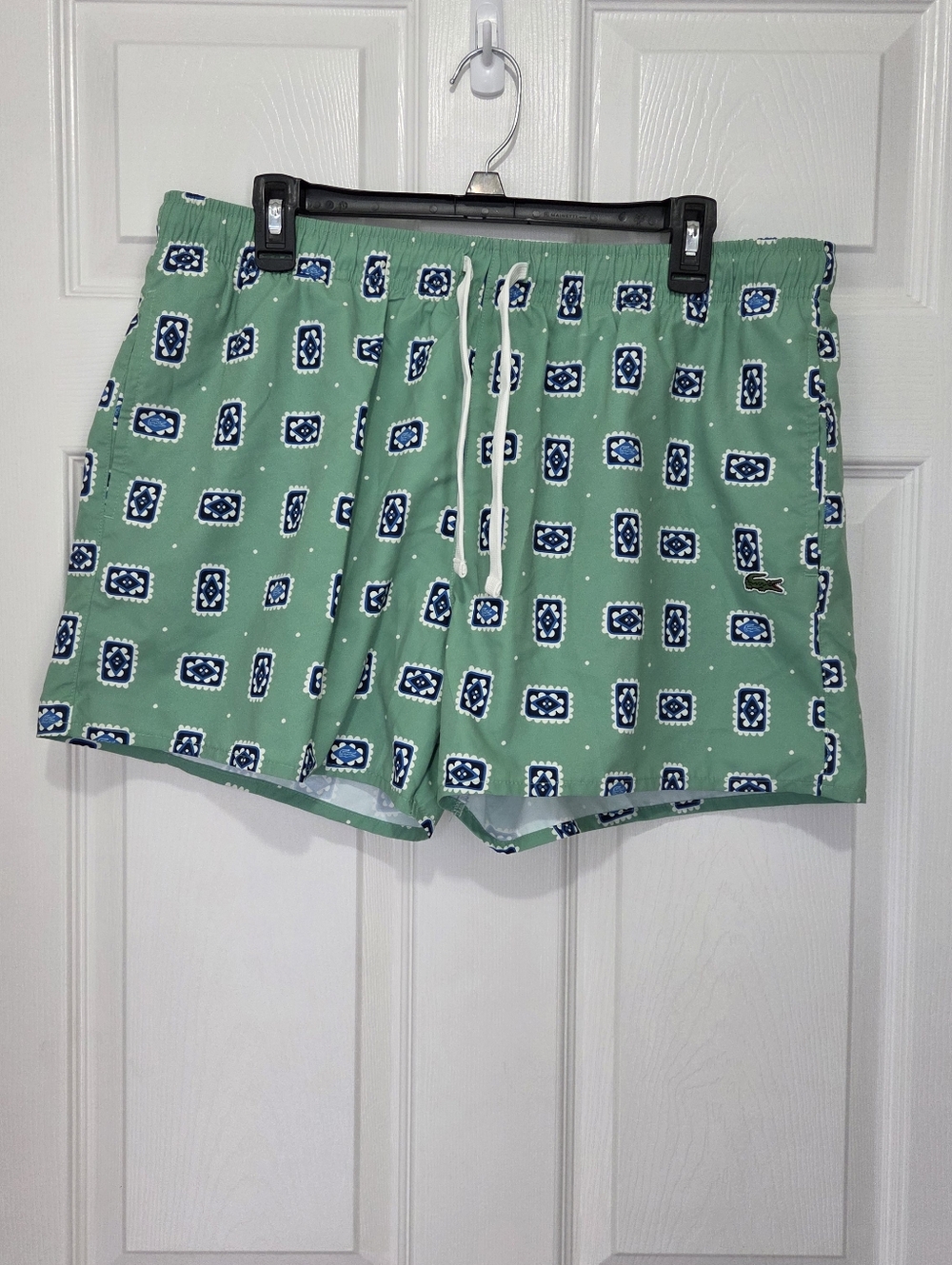Lacoste L!VE Men Print Green Swim Trunks Shorts Large Mesh Lined Croc Logo - Picture 2 of 10